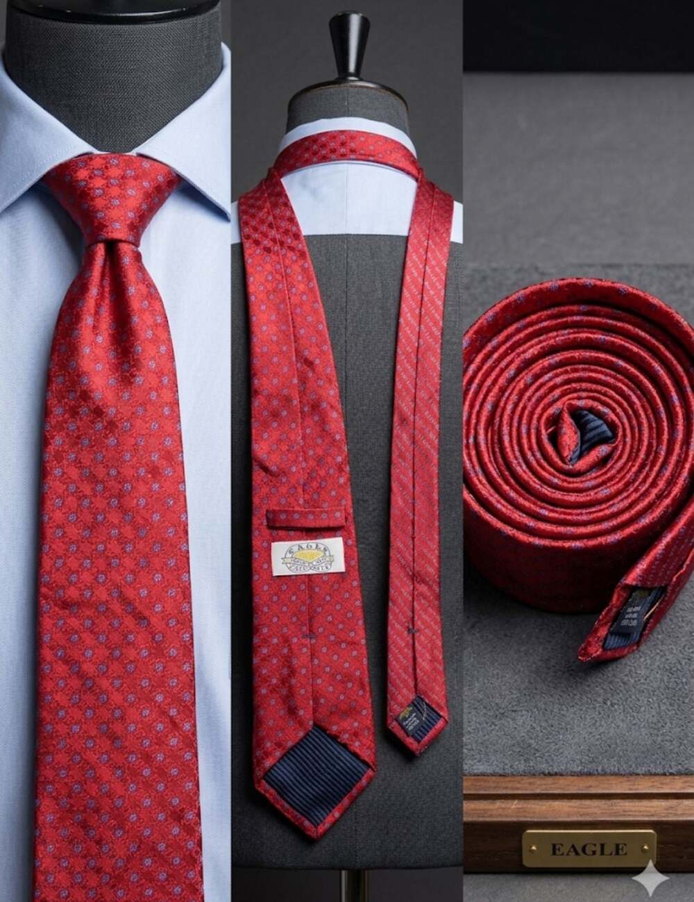 Eagle Shirtmakers 100% Silk Red Floral Pattern Necktie